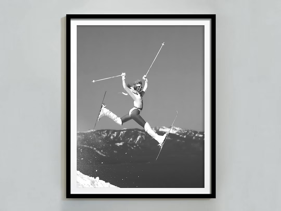 Vintage Woman Ski Jumper Poster, Black and White, Skiing Print, Retro Wall Art, Ski Lodge Decor, ... | Etsy (US)