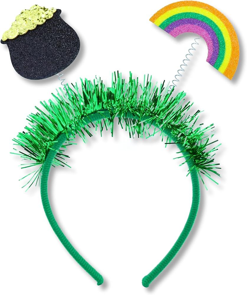 Needzo Festive Green Tinsel Headband with Pot of Gold and Rainbow Accents - St. Patrick's Day Par... | Amazon (US)