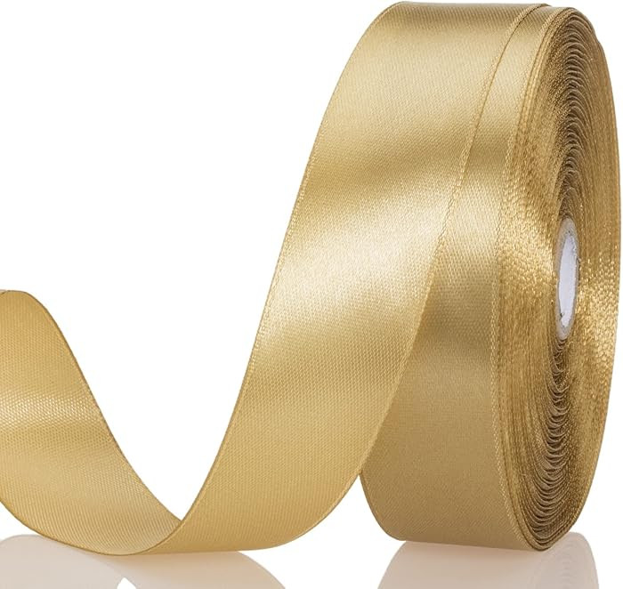 1 Inch Champaign Gold Solid Satin Ribbon, 50 Yards Craft Fabric Ribbon for Gift Wrapping Floral B... | Amazon (US)