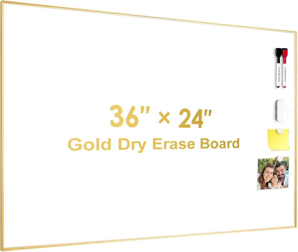 ARCOBIS Dry Erase Board for Wall, 36" x 24" Magnetic White Board with Gold Frame, Hanging Whitebo... | Amazon (US)