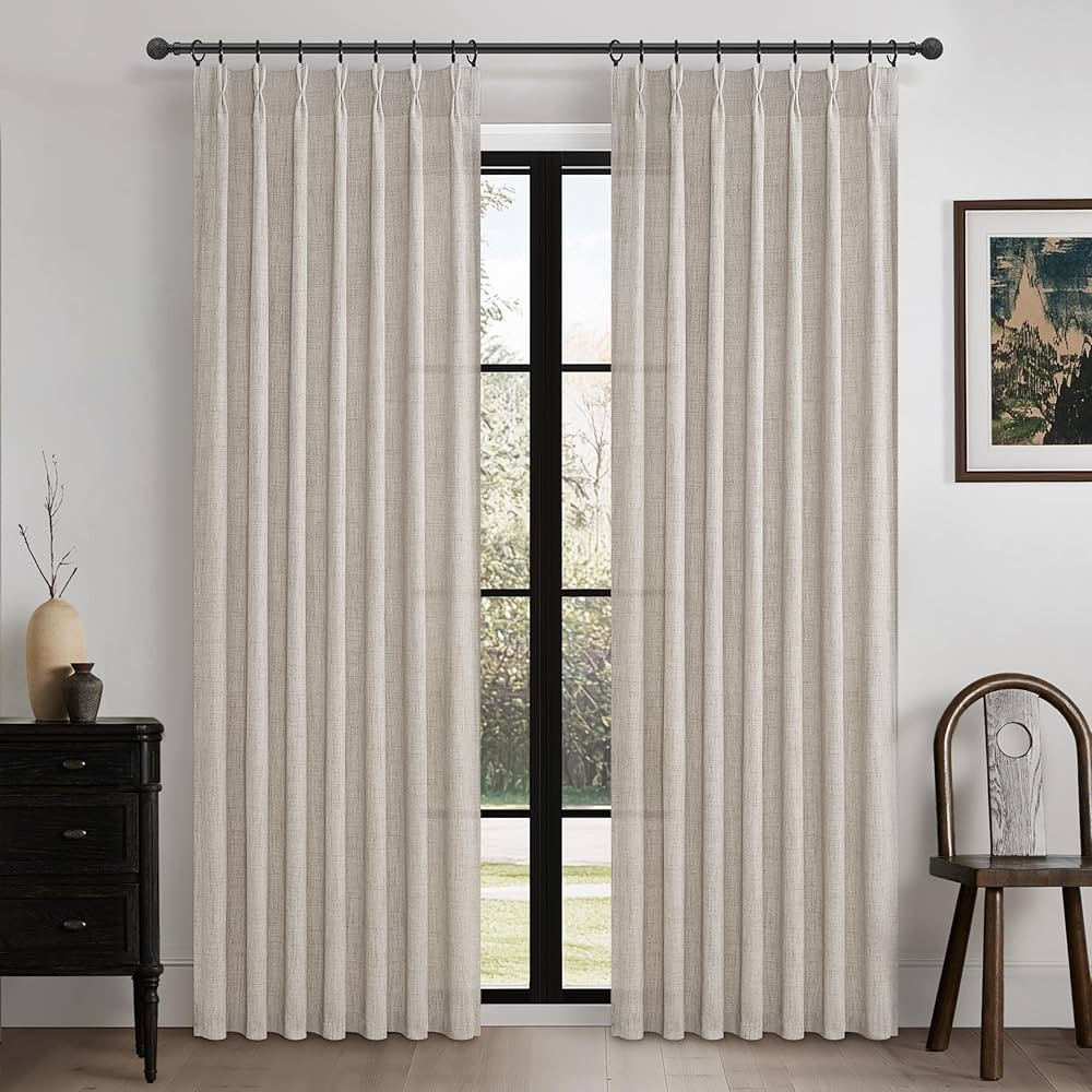 Greyish Brown Natural Linen Curtains 84 Inch Length 2 Panels for Living Room, Pinch Pleated Light... | Amazon (US)
