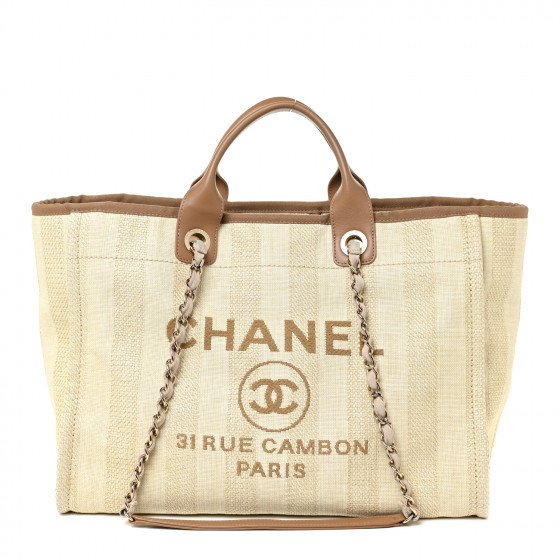 CHANEL Mixed Fibers Striped Medium Deauville Tote Beige | FASHIONPHILE | Fashionphile