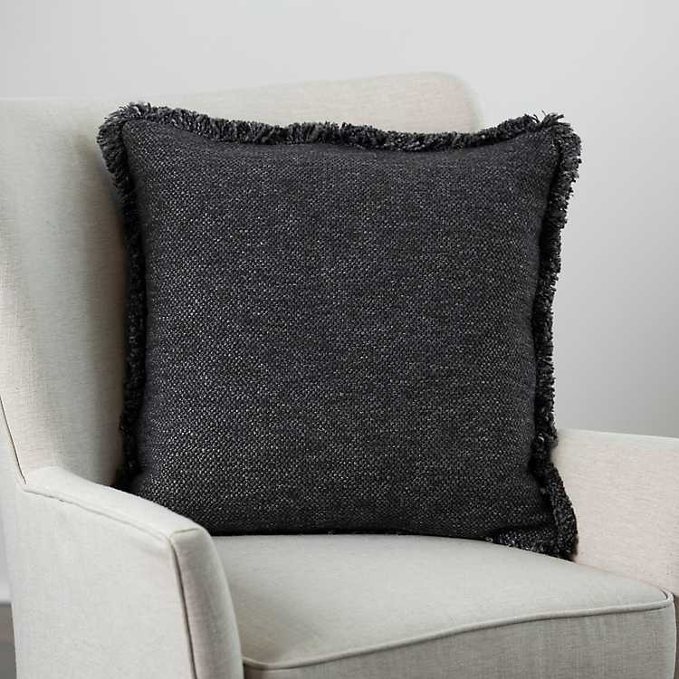 Charcoal Kaia Textured Fringe Pillow | Kirkland's Home