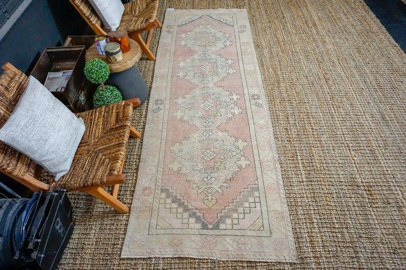 3’2 x 9’5 Vintage Turkish Oushak Runner Muted Pink, Gray and Beige* | Etsy (US)