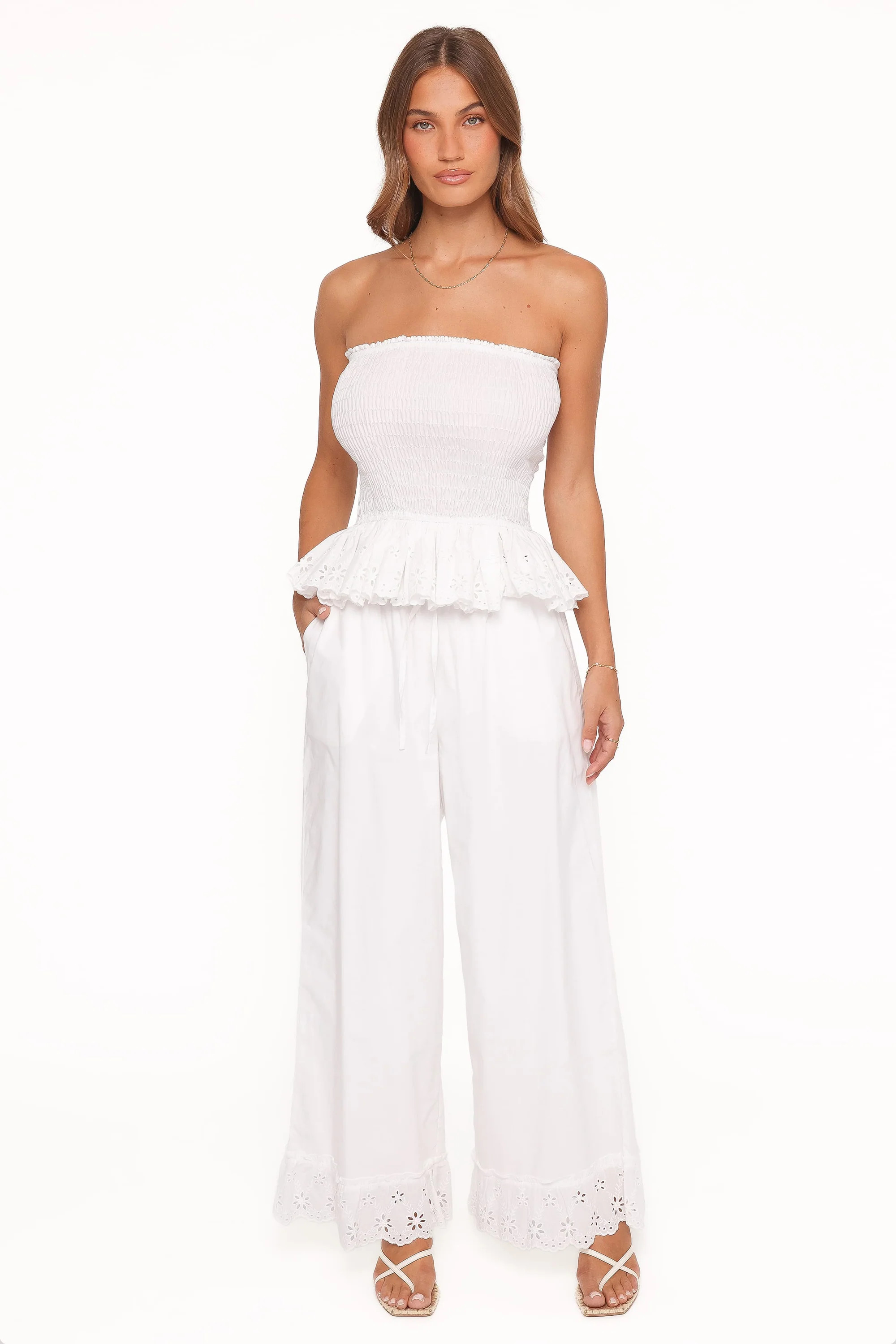 Eliska Frill Hem Pant - White | Petal & Pup (US)