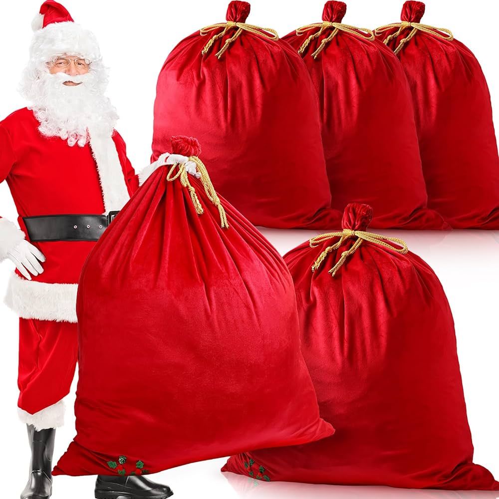 Eccliy 36 x 27 Inch Santa Christmas Gift Bag Red Velvet Santa Present Sack Bag with Drawstring Tr... | Amazon (US)