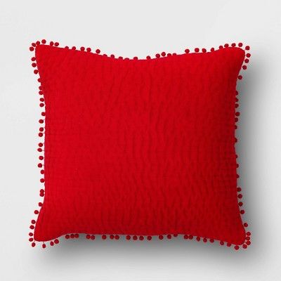 Square Velvet Valentine's Day Pillow with Mini Poms Red - Opalhouse™ | Target