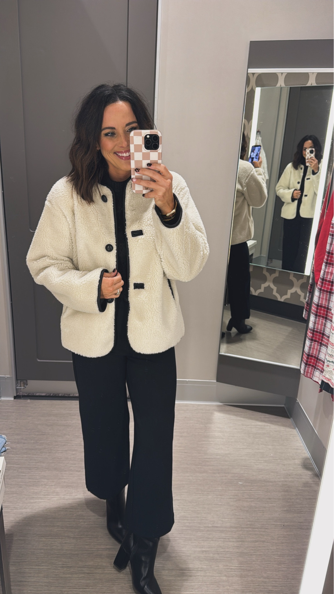 This collarless Sherpa button down coat is stunning! So easy to pair with everything and roomy enough to layer a sweater under! Aprilwilks VintagePickin viral target Sherpa coat women’s winter outfit inspo winter fashion finds target fashion finds 

#LTKgrwm #LTKWorkwear #LTKHoliday