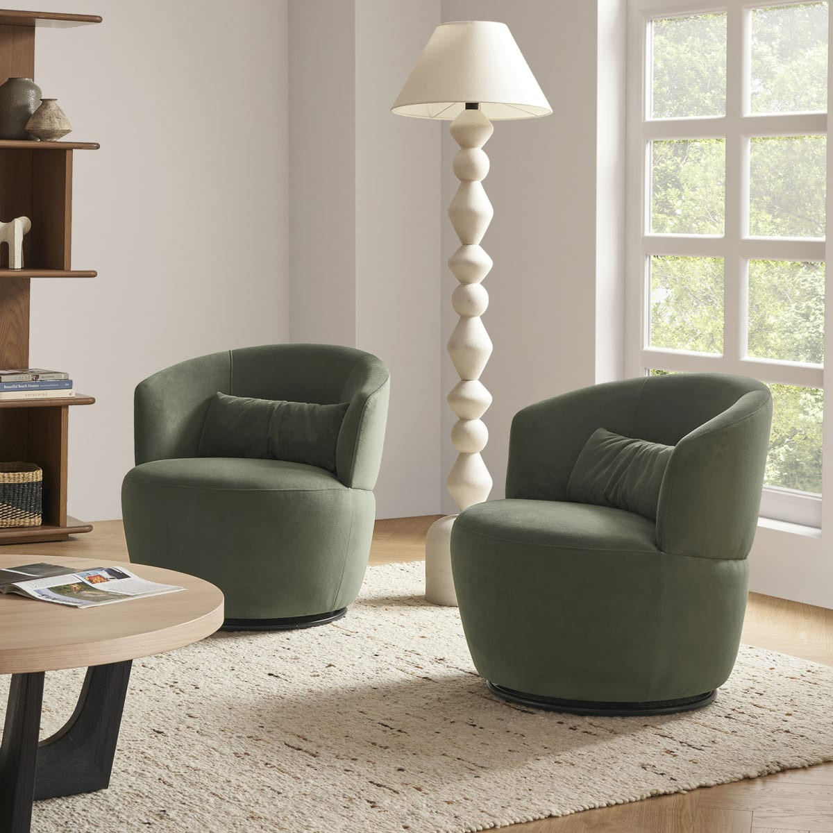 Olive Velvet Armchair Set of 2 by Castlery, Green Color, Comfortable Design | Castlery US