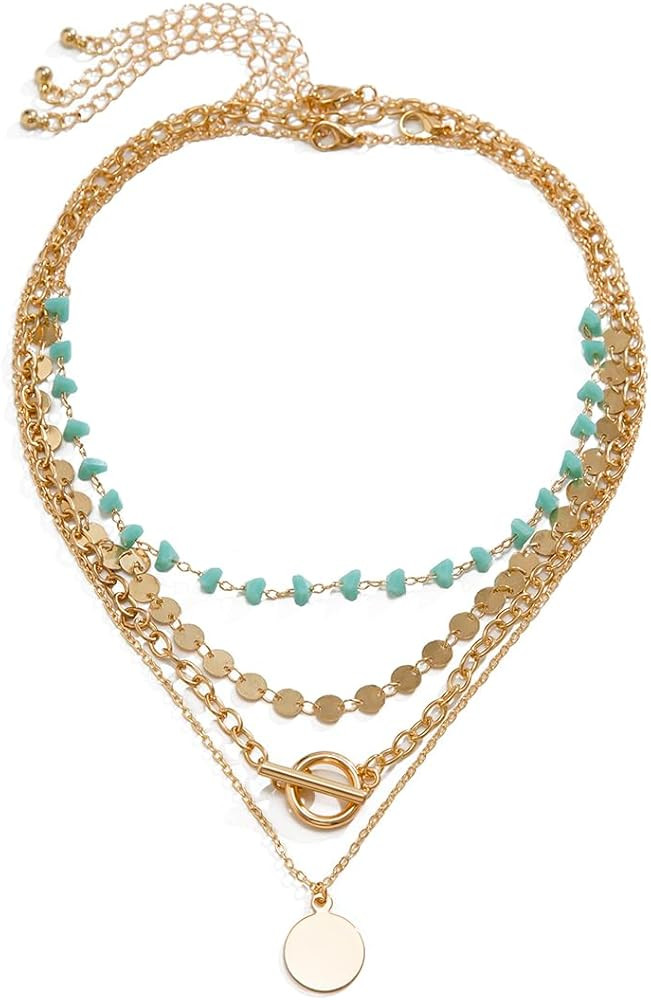 Gold Layered Necklaces for Women Boho Turquoise Stack Necklace Long Y Shape Western Necklaces Boh... | Amazon (US)
