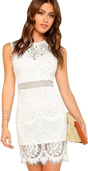 Verdusa Women's Sleeveless Scalloped Hem Fitted Floral Lace Bodycon Dress | Amazon (US)