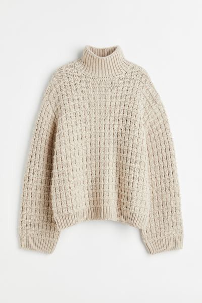 Oversized Mock-turtleneck Sweater - Light beige - Ladies | H&M US | H&M (US)