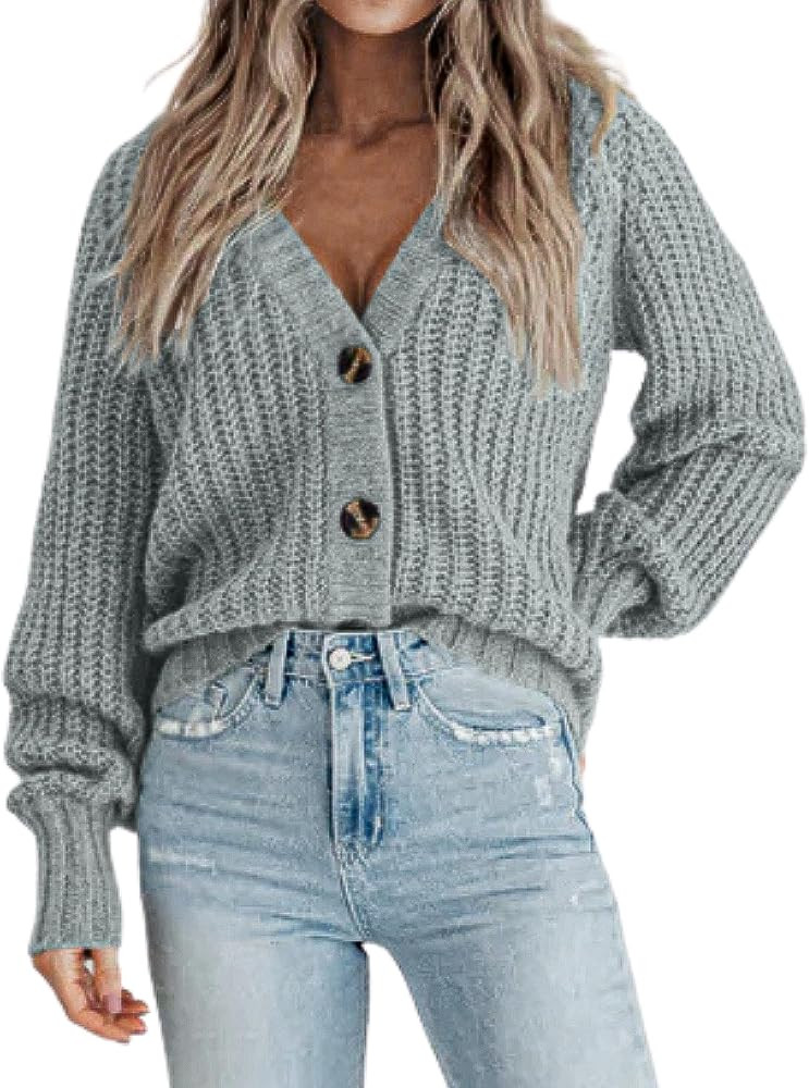 Zeagoo Women's 2025 Fall Chunky Knit Cardigans Open Front Long Sleeve V Neck Button Loose Cardiga... | Amazon (US)