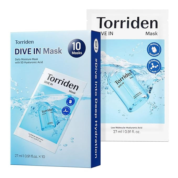 Torriden DIVE IN Hyaluronic Acid Facial Mask (10 sheets) | Deep Hydration Korean Face Sheet Mask ... | Amazon (US)