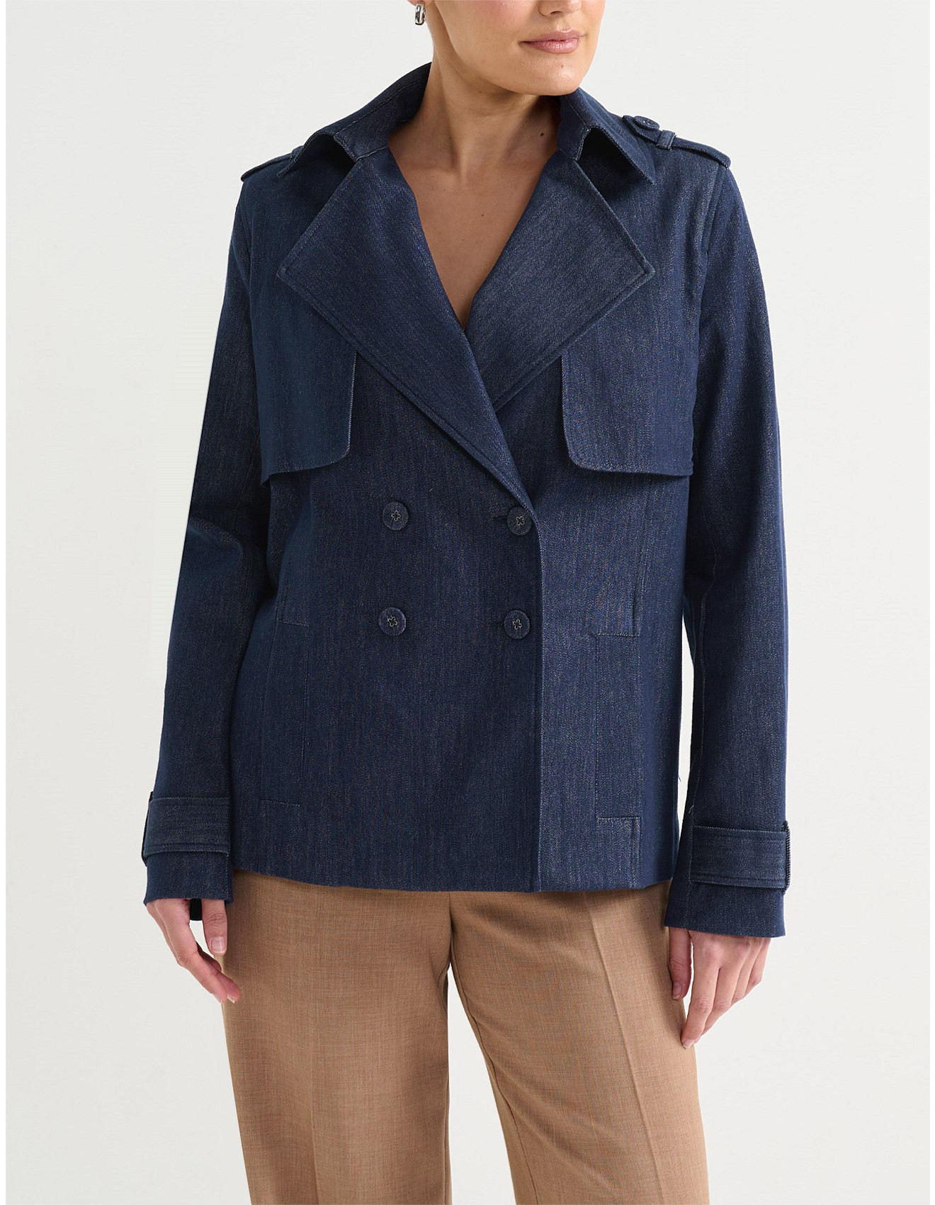 SHORT DENIM TRENCH COAT | David Jones (Australia & New Zealand)
