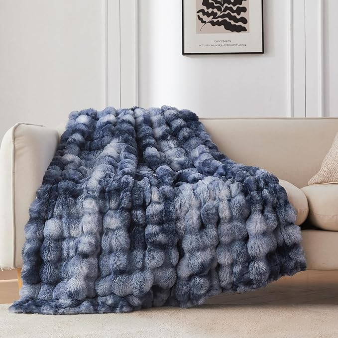 COOVA Faux Fur Throw Blanket for Couch, Cozy Soft and Fuzzy Plush Rabbit Fur Bubble Blanket for S... | Amazon (US)