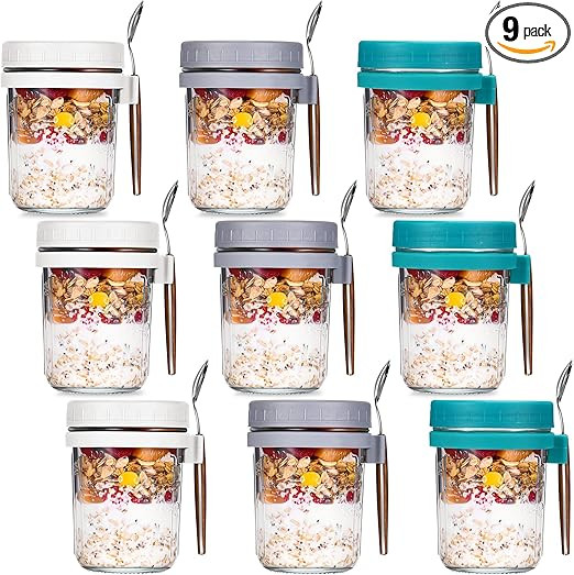 Irenare 9 Pcs Overnight Oats Containers with Lids and Spoons 12 oz Overnight Oats Jars Oatmeal Co... | Amazon (US)