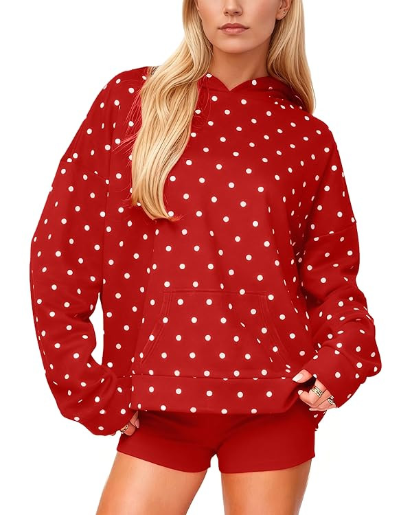 Women Polka Dot Hoodie Oversized Fleece Sweatshirt Cute Vintage Cozy Fall Winter Pullover Graphic... | Amazon (US)