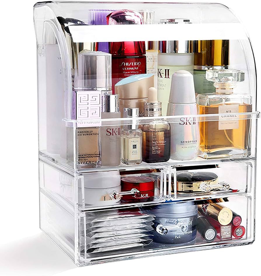 Large Acrylic Makeup Organizer With Lid Portable Dustproof And Waterproof Cosmetic Storage Drawer... | Amazon (US)
