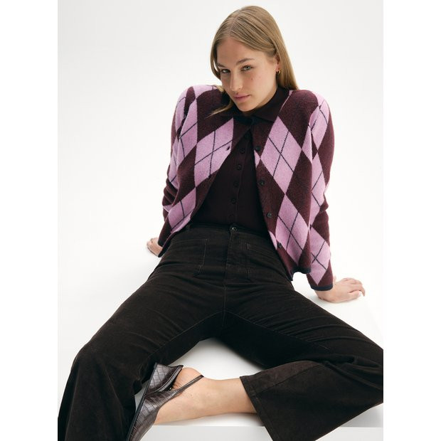 Buy Purple Argyle Print Button Through Cardigan 14 | Cardigans | Tu | Tu Clothing