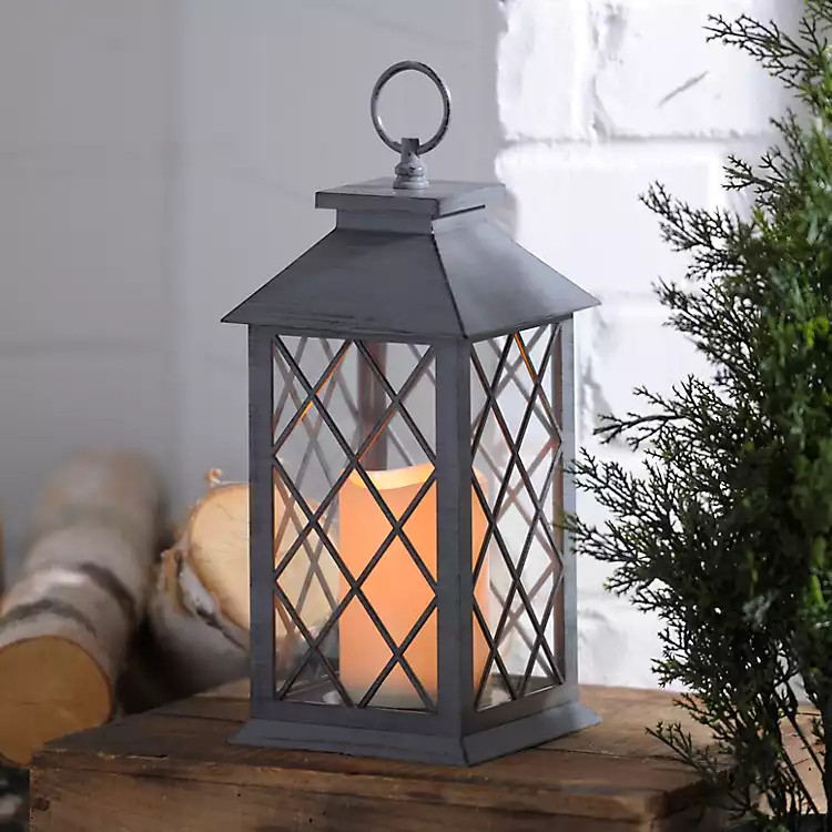 Gray Criss-Cross LED Lantern | Kirkland's Home