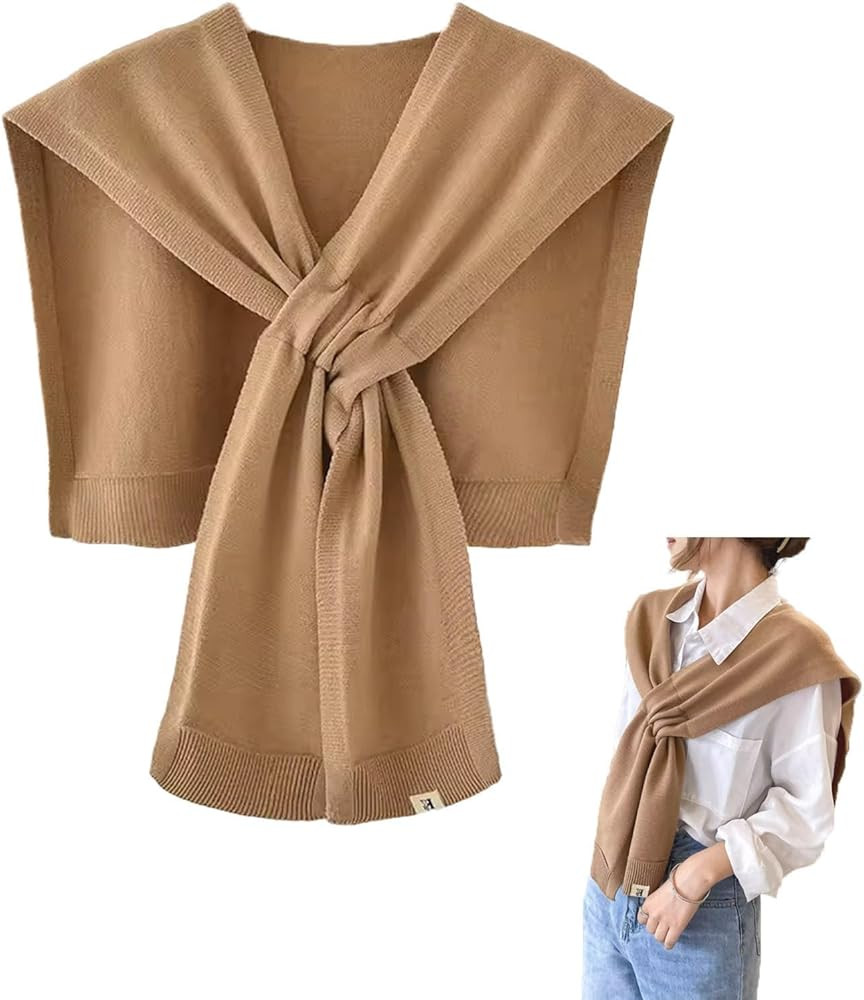 huablo]Women's Fashion Sweater Knitted Shawl Knitted Knotted Shawls Khaki Sweater Shawl Air-Condi... | Amazon (US)