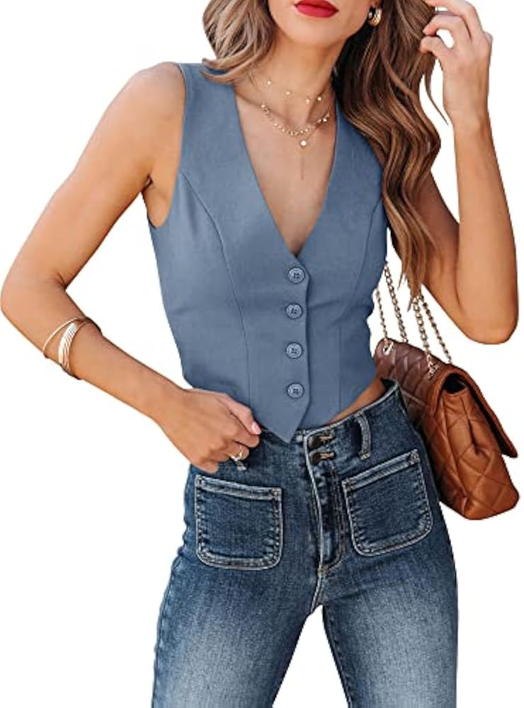 Sunborui Women's Business Button Up Sleeveless Vests Fully Lined V Neck Regular Fitted Jacket Wai... | Amazon (US)