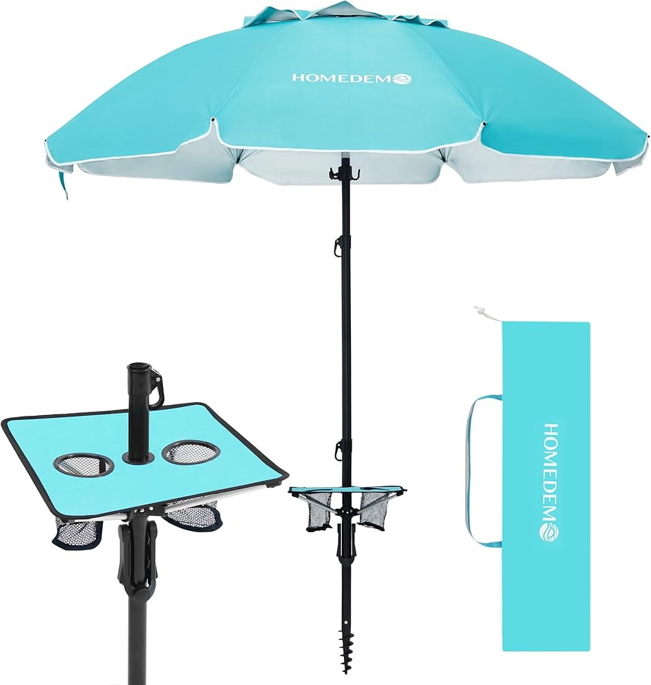 HOMEDEMO 7ft Beach Umbrellas For Sand Heavy Duty Wind, Portable Beach Umbrella UPF 50+ Windproof ... | Amazon (US)