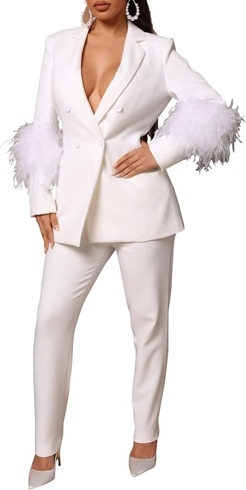 PinkPatty Women's Business Casual Outfits Lightweight Blazer Jacket and Wide Leg Pants Suit Set | Amazon (US)