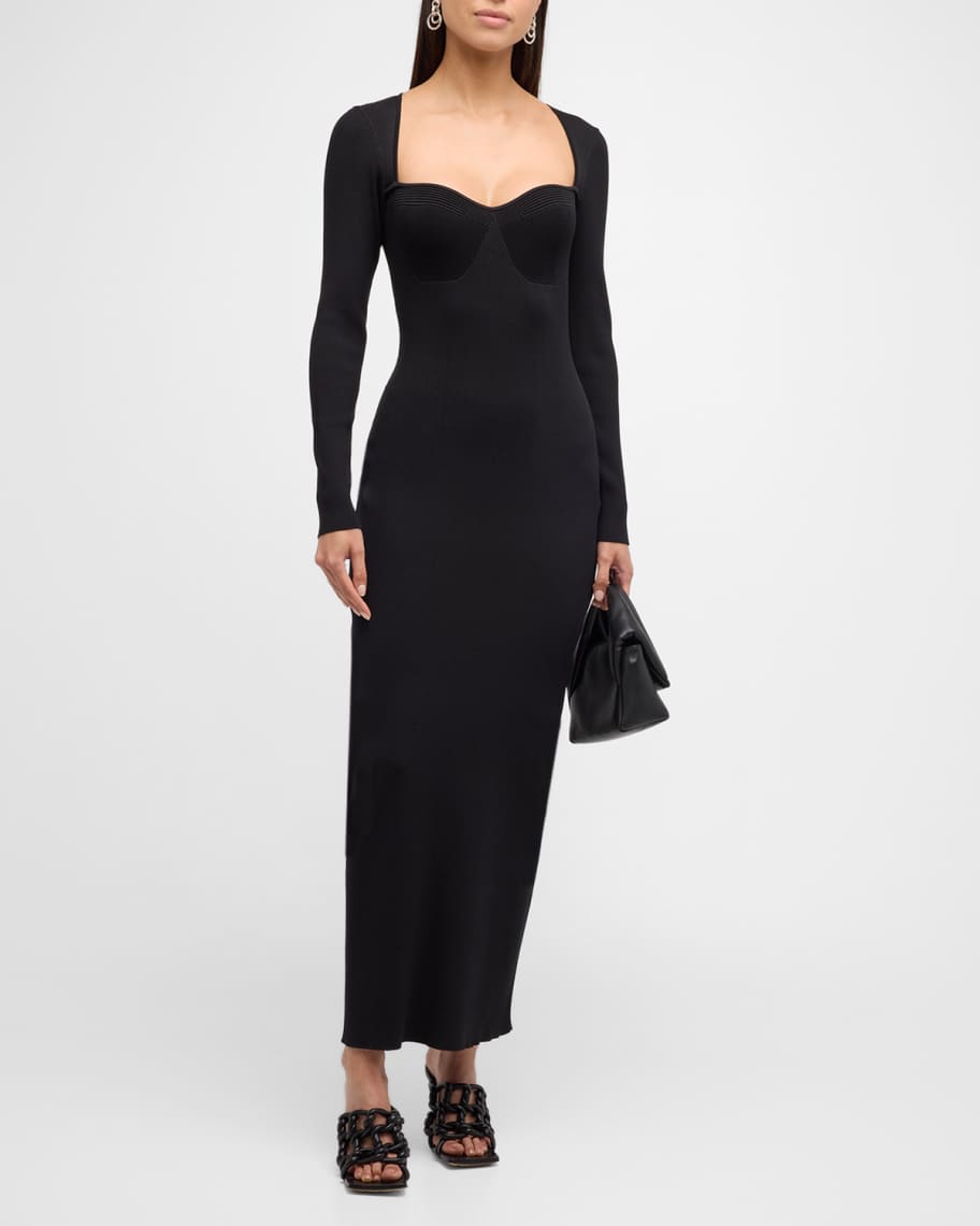 Silhouette Long-Sleeve Bustier Knit Maxi Dress | Neiman Marcus