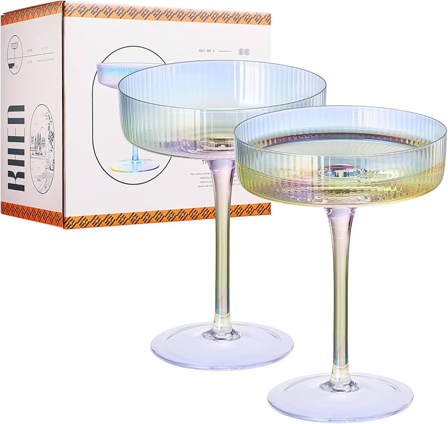 Iridescent Coupe Glasses, Martini, Champagne Cocktails, Vintage Art Deco | Set of 2 | 7.1 oz Stem... | Amazon (US)