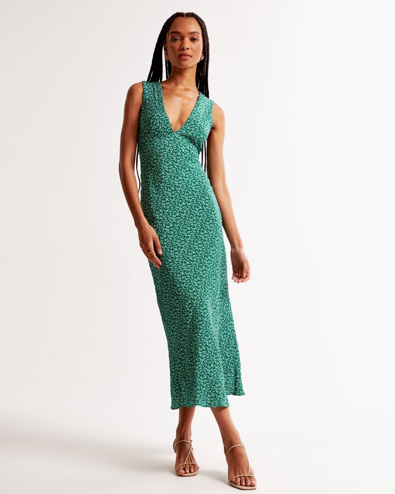 V-Neck Column Maxi Dress | Green Maxi Dress | Green Floral Dress | Abercrombie Dress | Abercrombie & Fitch (US)