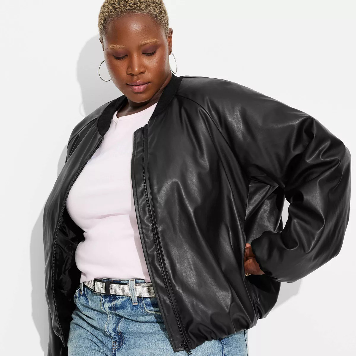 Women's Faux Leather Bomber Jacket - Wild Fable™ Black 3X | Target