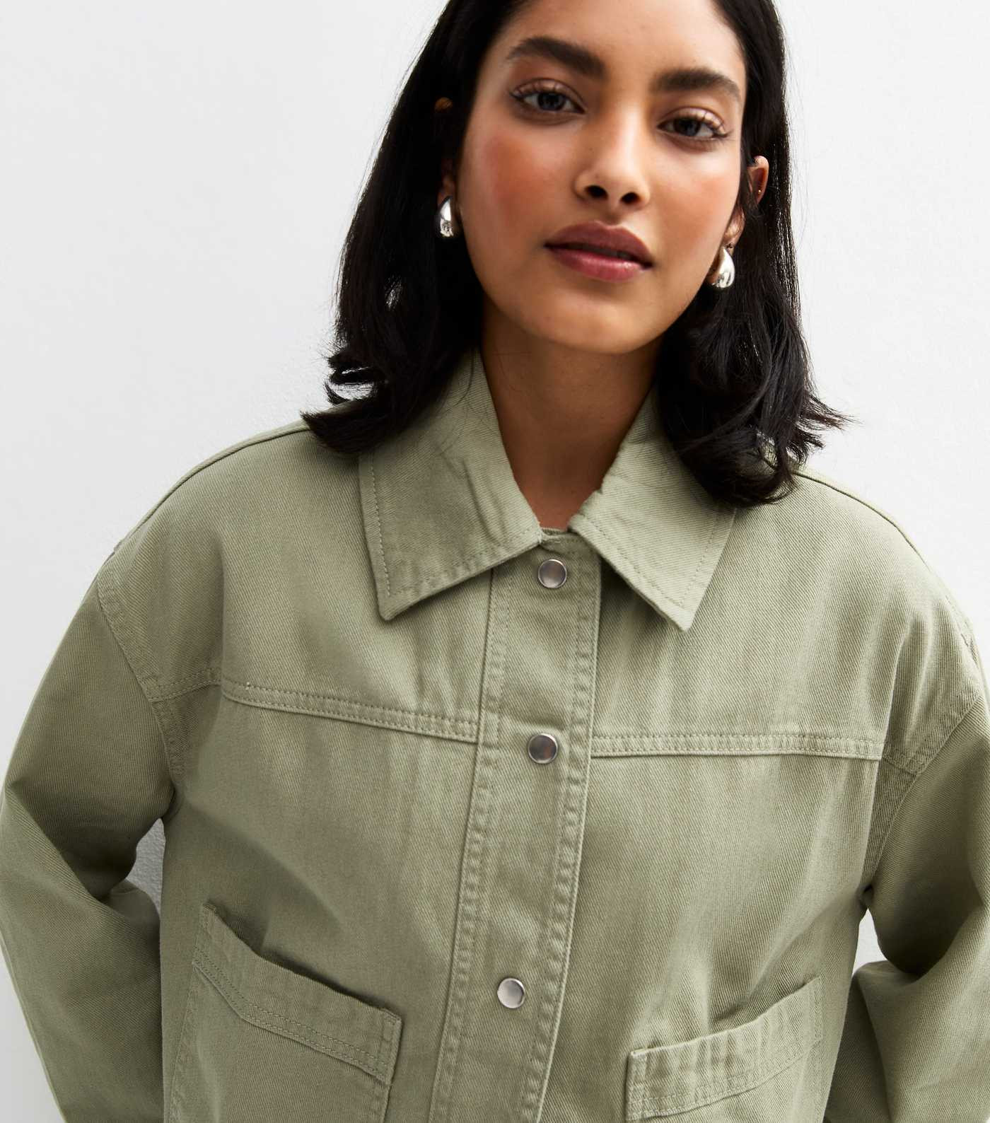 Olive Cotton Button Up Twill Shacket | New Look | New Look (UK)