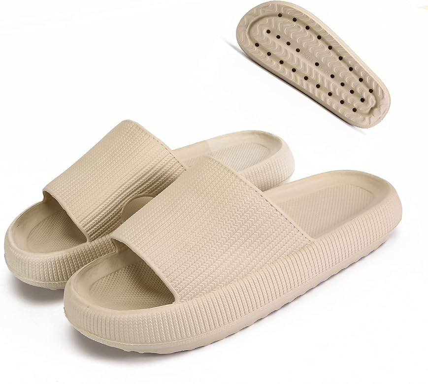 Rosyclo Pillow Slides Slippers, Thick Sole Home Floor Slipper, Non-Slip Quick Drying Message Show... | Amazon (US)