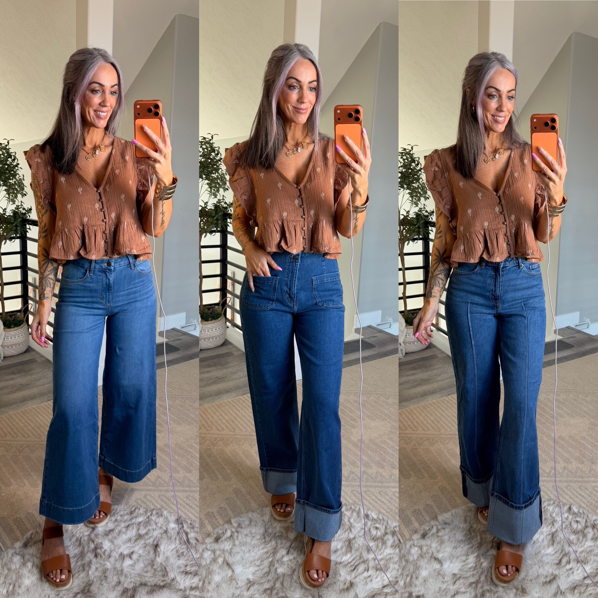 Do you like the wide cuff or crop style of wide leg? All three styles are super stretchy! I’m wearing size 27 in wrangler. Size 6 in Amazon and old navy  

#LTKOver40 #LTKgrwm #LTKmomlife