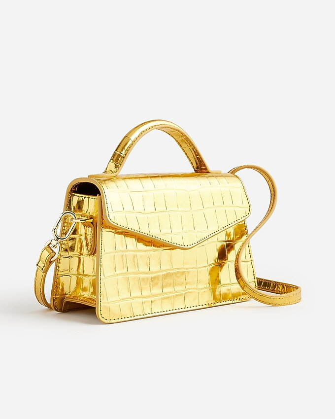 Gracie top-handle bag in croc-embossed metallic leather | J. Crew US