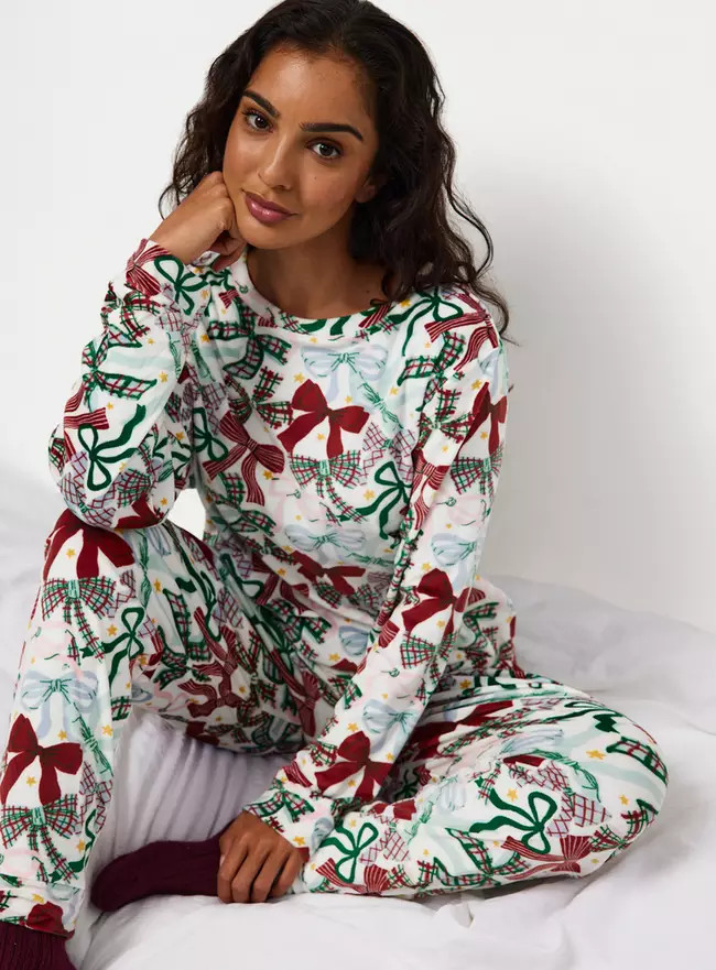 Buy Christmas Festive Bows Slinky Pyjamas XL | Pyjamas | Tu | Tu Clothing