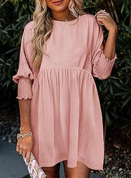 Dokotoo Womens Casual Dresses Tunic Dress Empire Waist Short Sleeve Crew Neck Flowy Babydoll Dres... | Amazon (US)