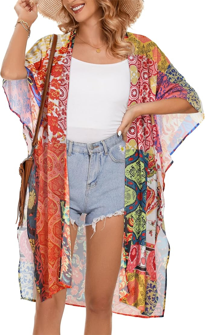 Women's Kimono Beach Cover up for Summer Bathing Suits Cardigans Casual Loose Swimwear | Amazon (US)