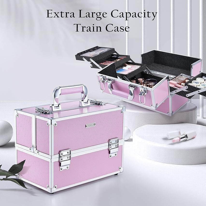 Joligrace Makeup Box Train Case Large Storage Capacity Portable Travel Cosmetic Organizer with Compa | Amazon (US)