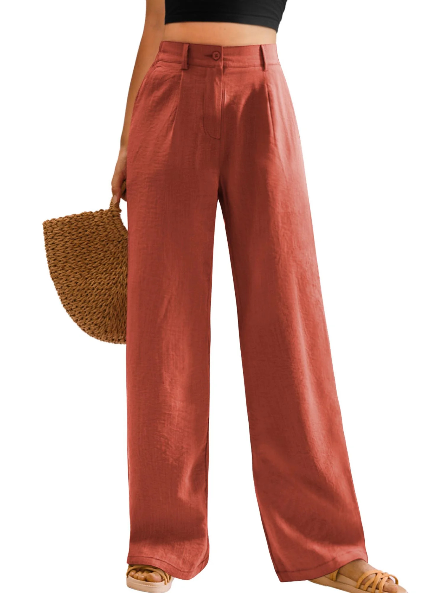 Womens Casual Wide Leg Pants Plus Size High Waisted Button Down Straight Long Trousers Dresse Pan... | Walmart (US)