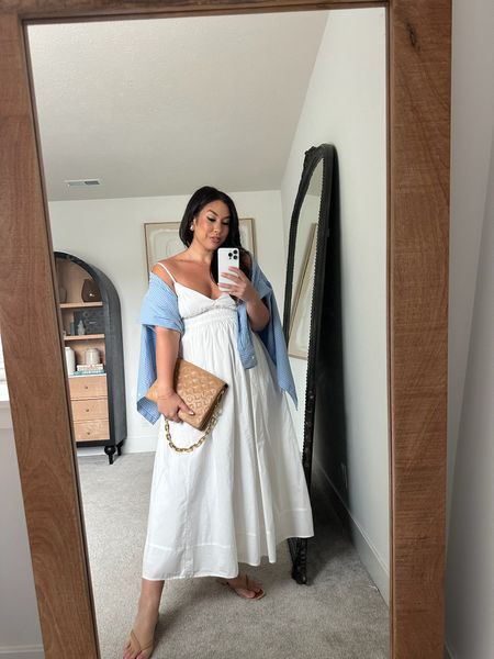 Spring midsize outfit from Aerie & American Eagle! Super flattering white maxi dress paired with a linen button up 

#LTKmidsize #LTKSeasonal #LTKstyletip