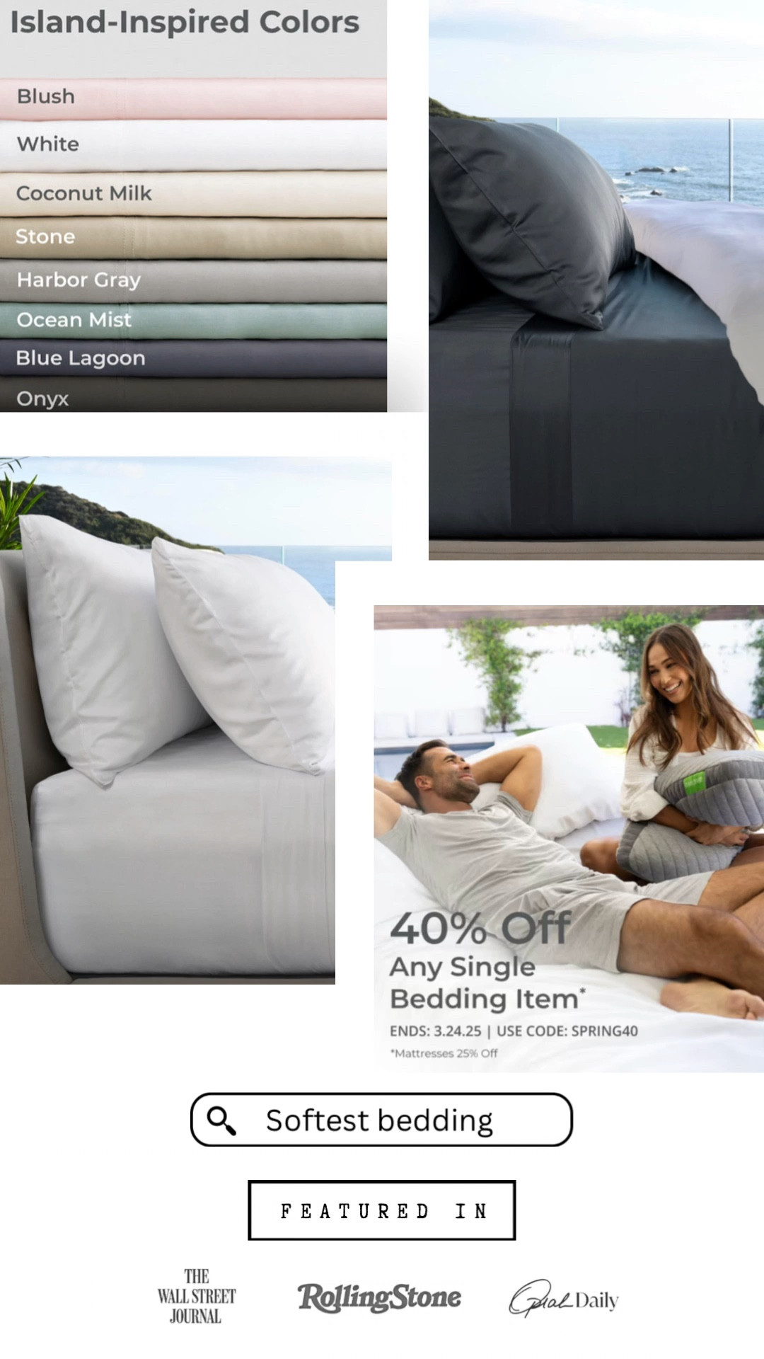 Have you been searching for the SOFTEST BEDDING EVER?!? Well, I have your answer! CARILOHA! This bamboo bedding has been a staple in our household for years. It’s incredibly soft, and it breaths! I actually don't sweat in these sheets, either! They're having their Anniversary Sale right now, and all bedding is 40% off! We love the Resort Bedding in Blue Lagoon. 💙☀️💙
40% OFF! CODE: SPRING40