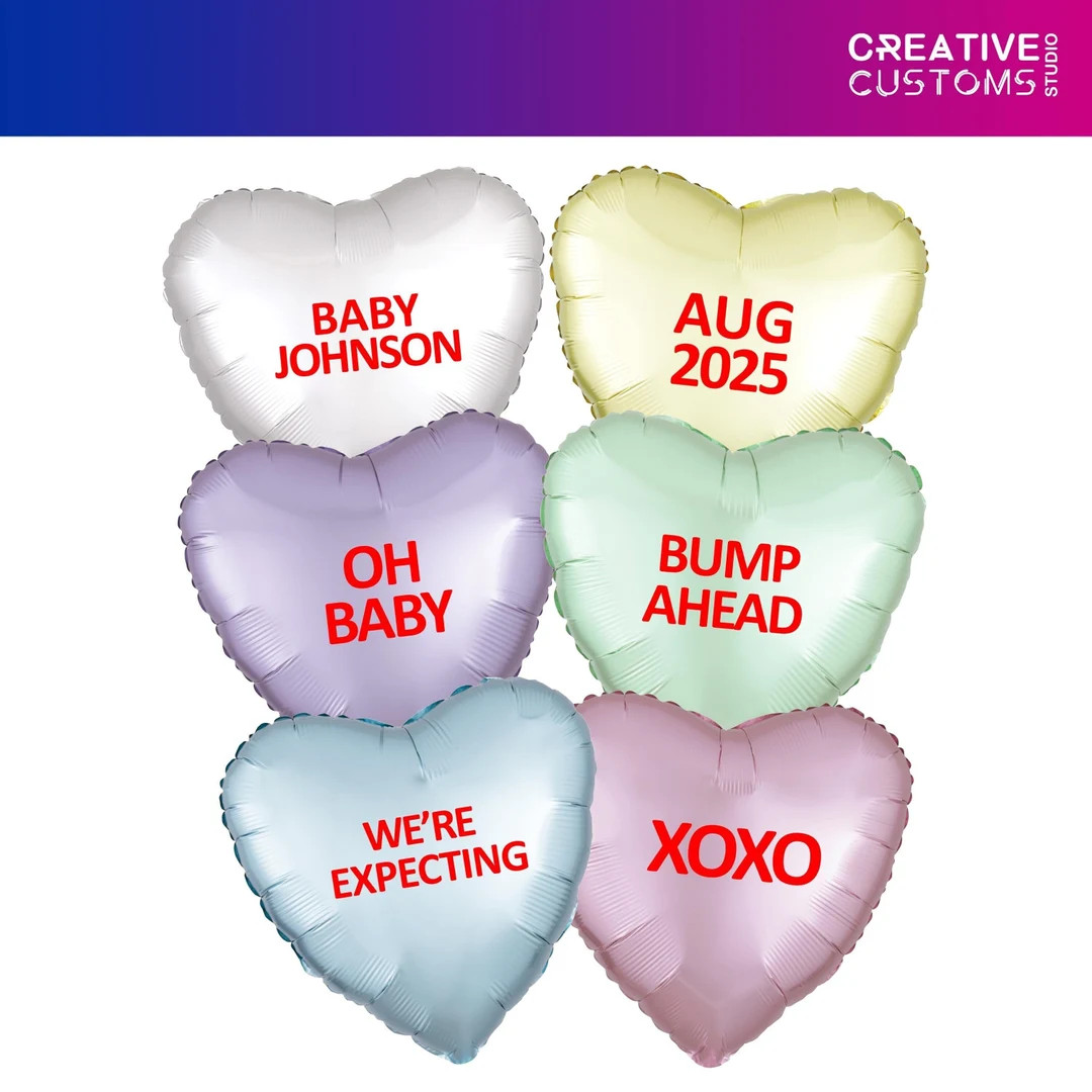 Baby Announcement Balloons Satin Finish Candy Heart Balloons - Etsy | Etsy (US)