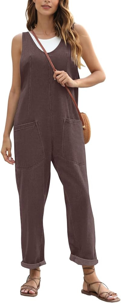 High Roller Denim Jumpsuits for Women Casual Sleeveless Loose Baggy Overalls Jeans Pants Jumpers ... | Amazon (US)