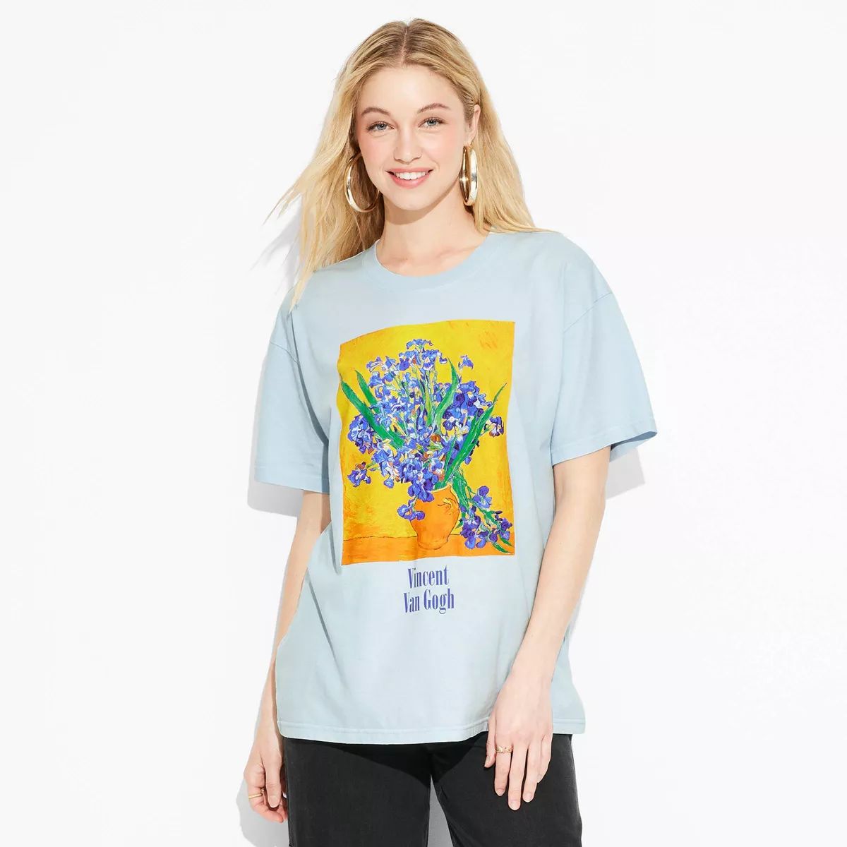 Women's Vincent Van Gogh Oversized Short Sleeve Graphic T-Shirt - Sky Blue | Target