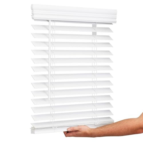 Lotus & Windoware Cordless, 2 Inch Faux Wood Blind, 38" Wide x 60" Long, Window Blinds, Blinds & Shades, Blinds for Indoor Windows, Embossed, Bright White | Amazon (US)
