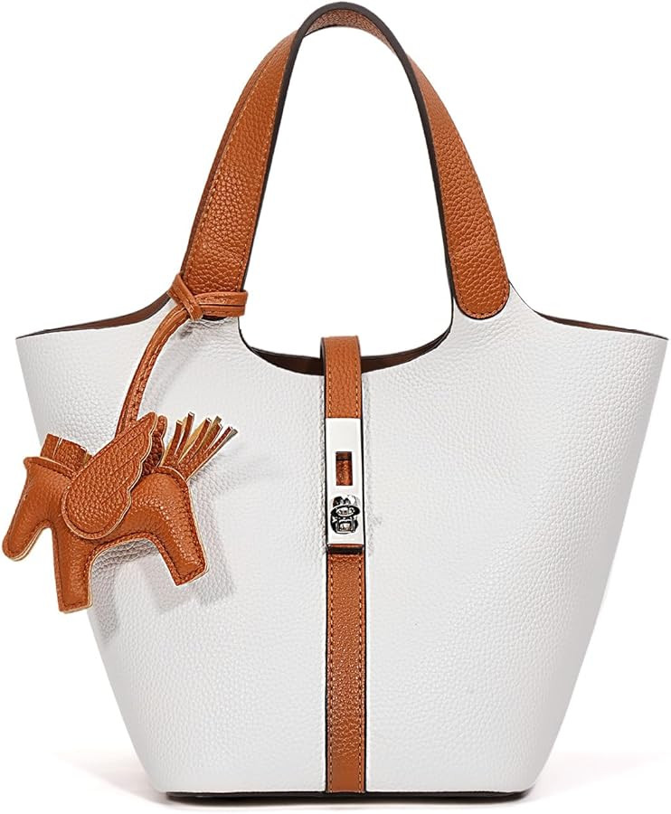 Tote Bag for Women Vegan Leather Bucket Purse for Women Top Handle Handbag Shoulder Bag with Deta... | Amazon (US)