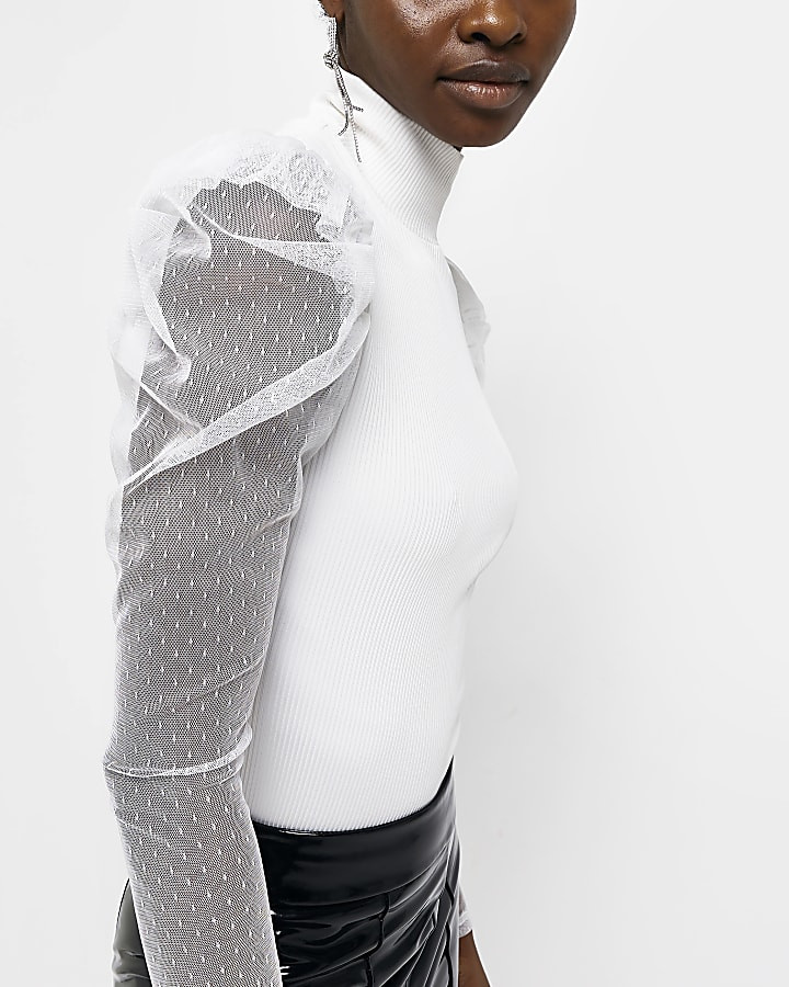 White mesh long sleeve blouse | River Island (UK & IE)